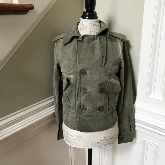 Golden Goose Utility Jacket Womens XS Green Button Zip Moto Biker GGDB Distress - Picture 8 of 13